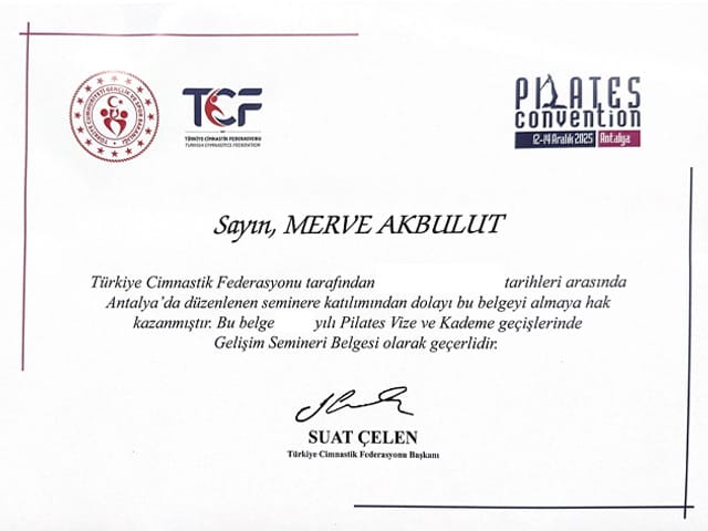 TCF Pilates Eğitimi Belgesi