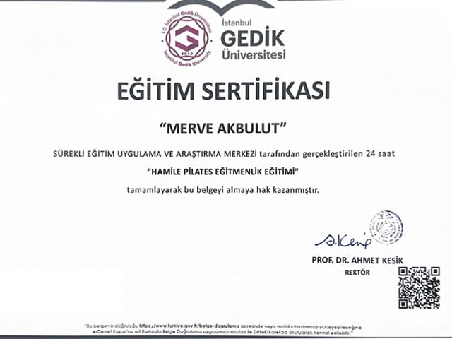 Hamile Pilatesi Eğitmenlik Eğitimi Sertifikası Merve Akbulut