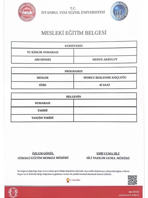 Mesleki Eğitim Belgesi Merve Akbulut