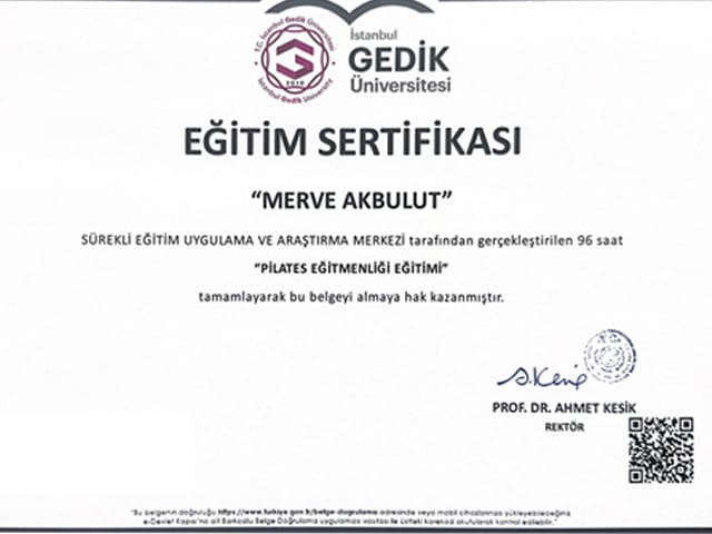 Pilates Eğitimi Eğitmenliği Sertifikası Merve Akbulut