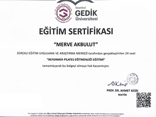Reformer Pilates Eğitmenliği Eğitimi Sertifikası Merve Akbulut